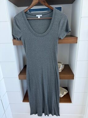 James Perse Ribbed Scoop-Neck Midi Dress - Gray